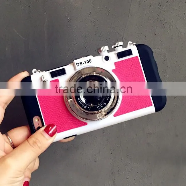 For iPhone 6S/6SPlus Fashion design 3 in 1 Creative Silicone Camera Back Case Cover With Strap pink