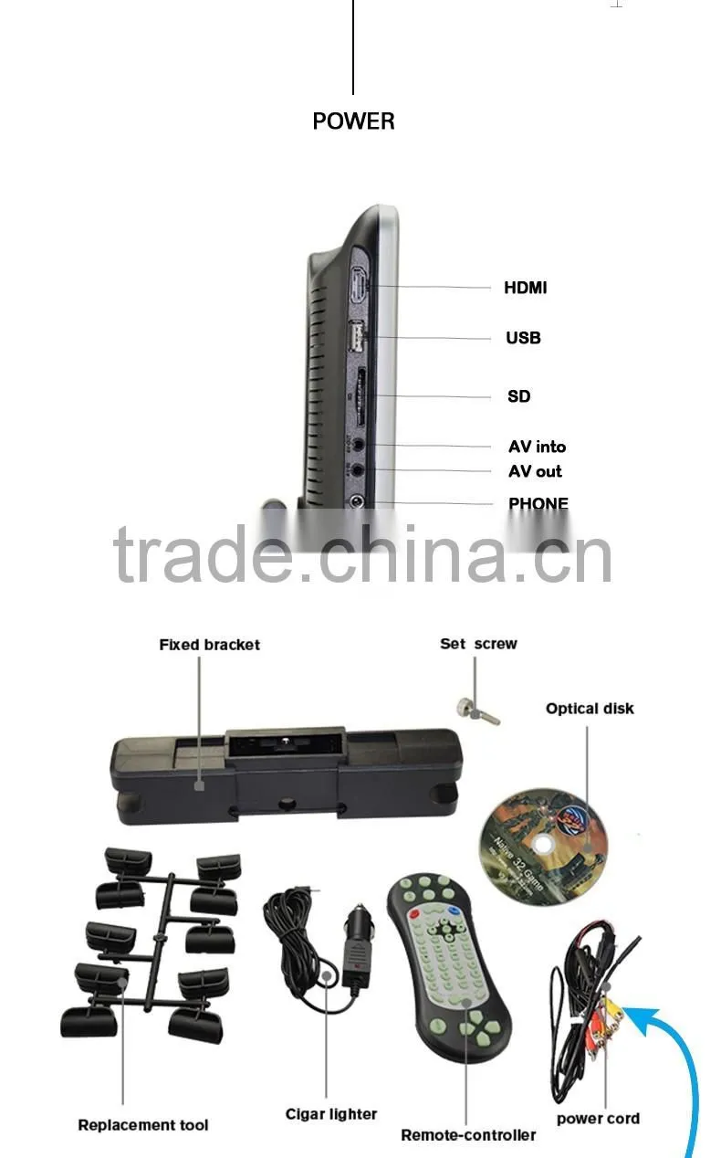 Universal motorized car monitor with 10.1 inch screen and play function ,suitable for all cars