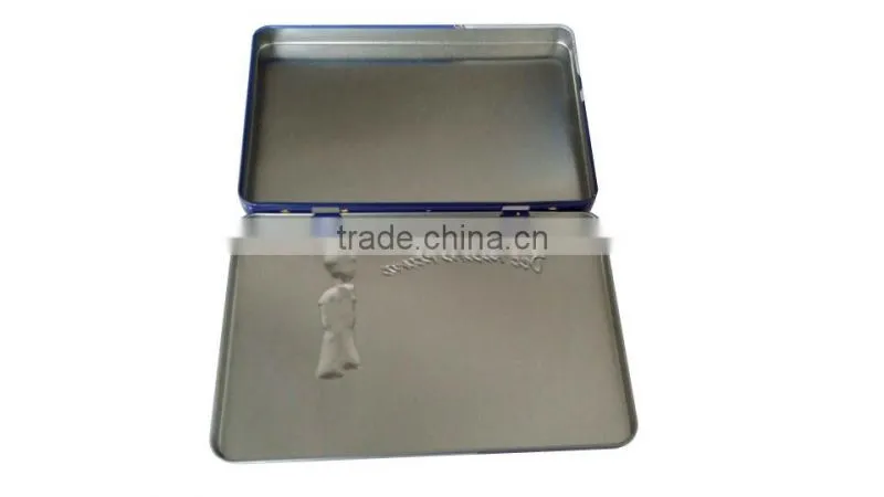 Rectangular tin box with hinged lid