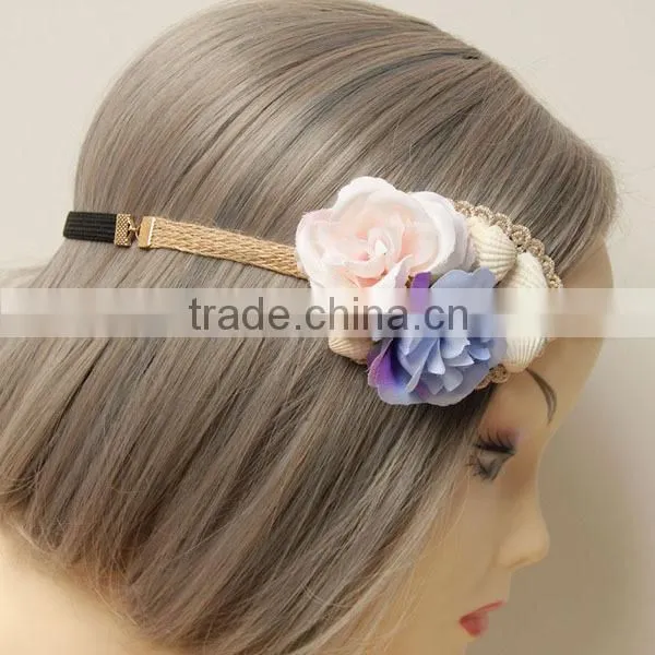 Little Fresh Retro Handmade Flowers & Bowknot Hemp Rope Elastic Hair Band Fashion Headband