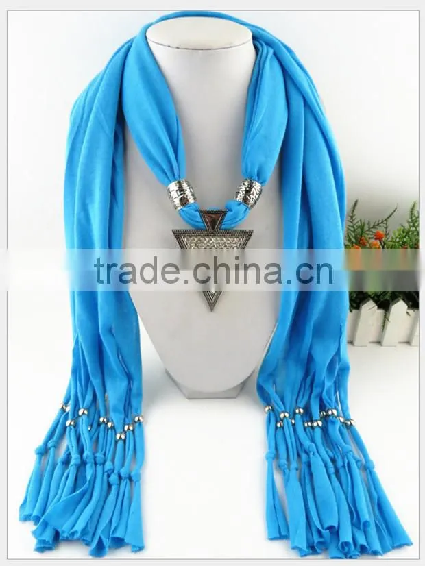 2015 Lovely new arrival hot selling ladies' scarf brand big cotton lady scarf Full diamond triangle alloy pendant jewelry scarf