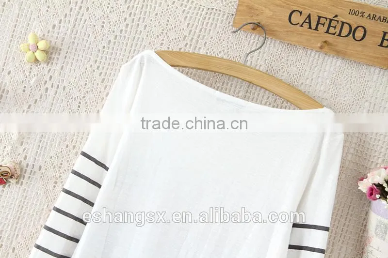 Ladies colorful stripe cotton 3/4 sleeve t-shirt