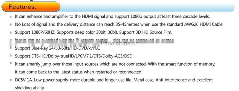5 Port HDMI Splitter Switch Selector box 1080P for HDTV