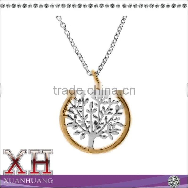 Beautiful 14K Yellow Gold and Sterling Silver Tree Pendant Necklace