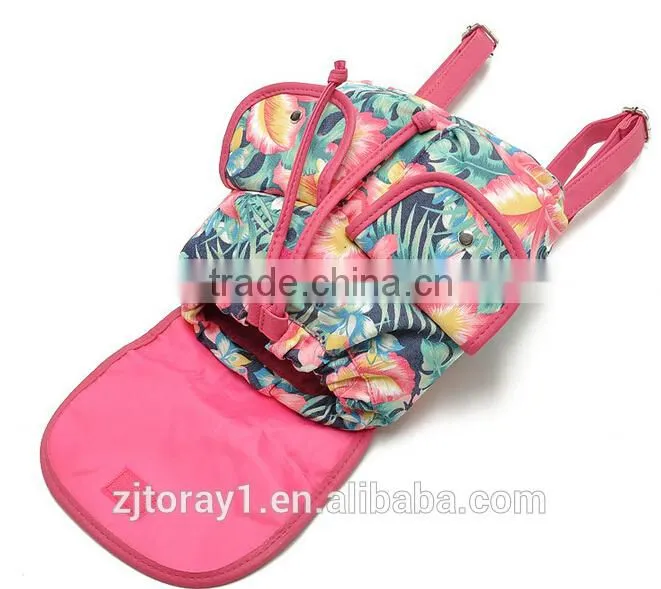 Floral Canvas Custom Printed Backpack Drawstring School Bag Teens