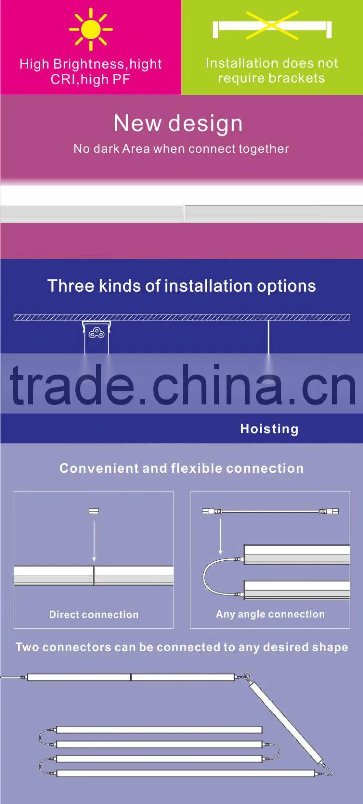 Suspending t8 led fitting 40w100lm/w 1.5m led lights for warehouse