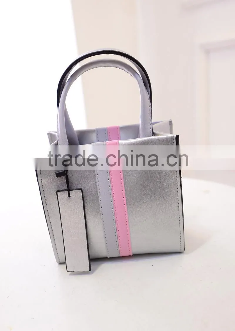 Newest fashion contrast color fancy pu tote bag for young girl