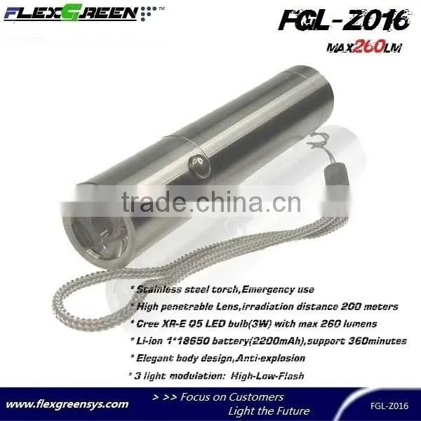 18650 battery stainless body led Q5 mini torch
