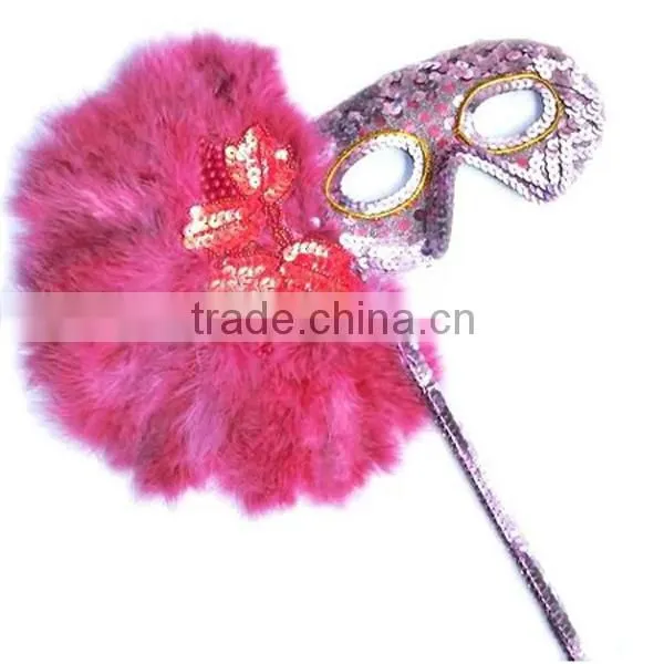 China Manufacturer 6 Colors Pailletter Feather Venetian Mask On Stick