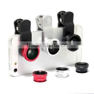 Hot Universal Clip Camera 3 in 1 Mobile Phone Lens Fish Eye + Macro + Wide Angle for iphone 6 5 5s Samsung s5 and all Cell Phone
