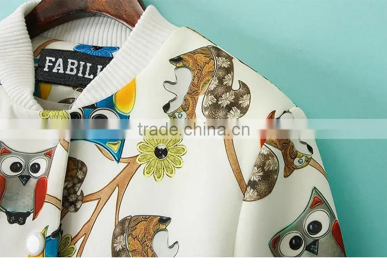 Popular cartoon pattern ladies short paragraph slim fit baseball uniform jacket for wholesale fitness apparel