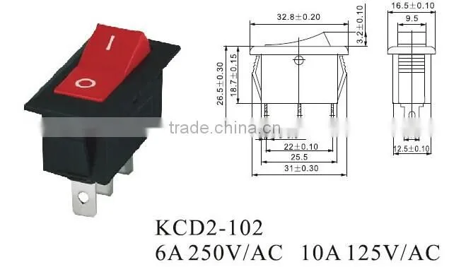 CNGAD KCD2 series 6A 250V on-off boat switch(mini rocker switch,electrical boat switch)(KCD2-102)