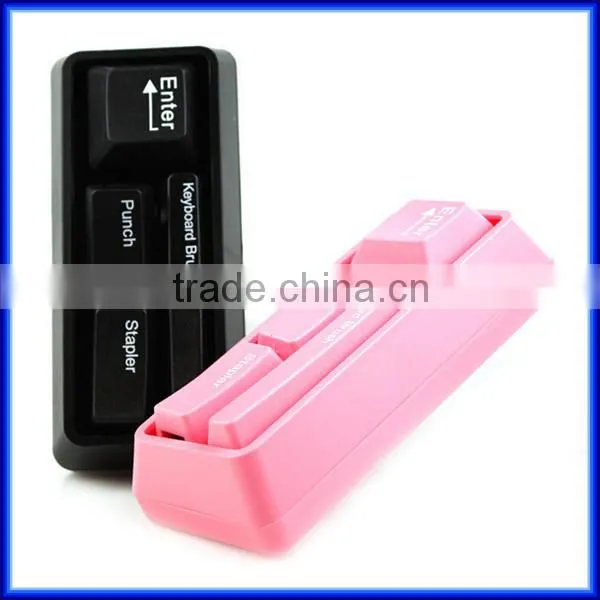 Money saving 3 in 1 multifuntional keyboard office stationery, useful brush stapler paper punch office stationery