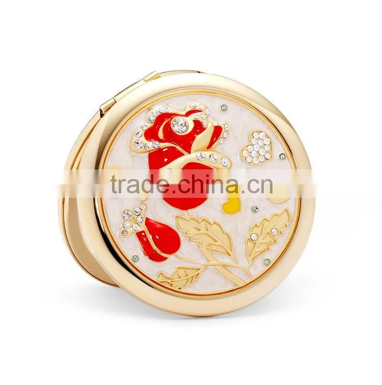 metal pocket antique cosmetic mirror with diamond