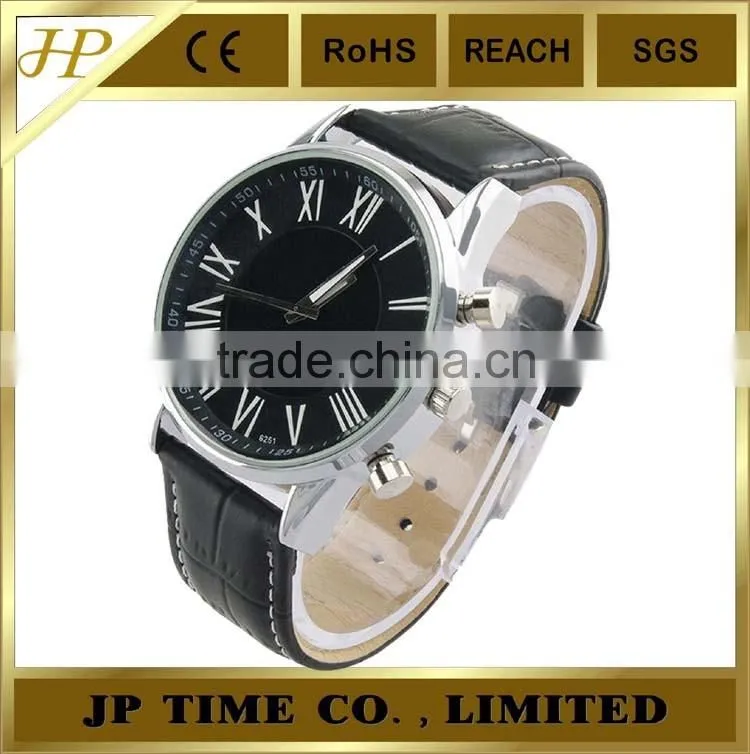 Luxury Black Roma Face Black Leather Water Men's Dress Watch roma