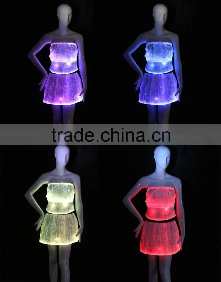 2016 new products luminous strapless top and mini skirts sets