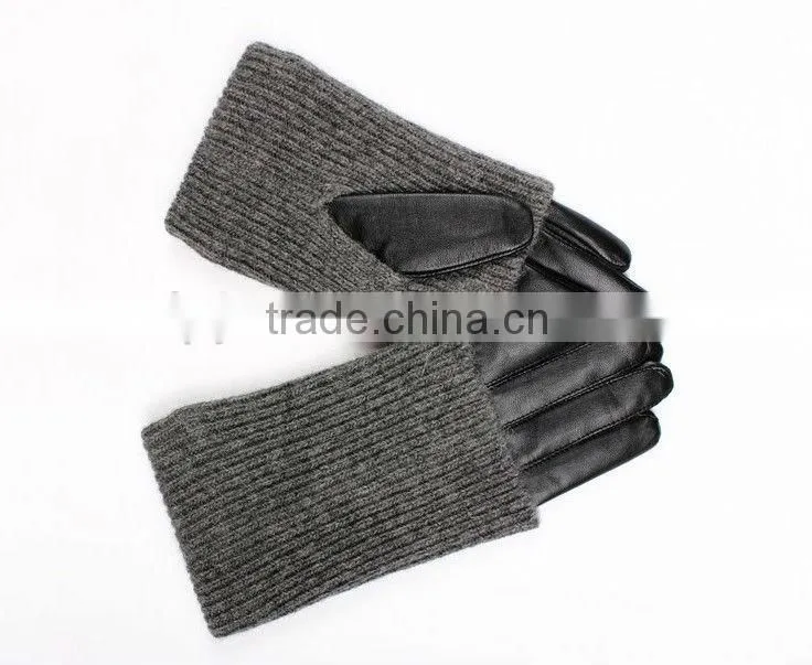 Women opera long leather&wool Winter Warm driving gloves