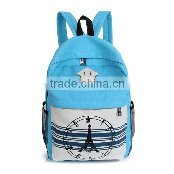 High Quality Soft Blue Printed Backpack Canvas Hipster Teens School Bags BB003