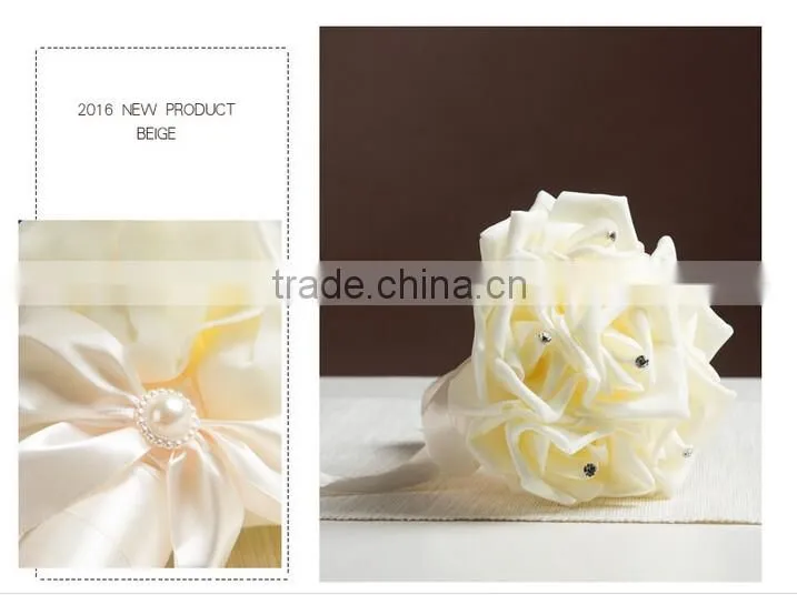 Crystal Pearls Posy Bridal Brooch Wedding Bouquet Silk Rose Handmade Flowers
