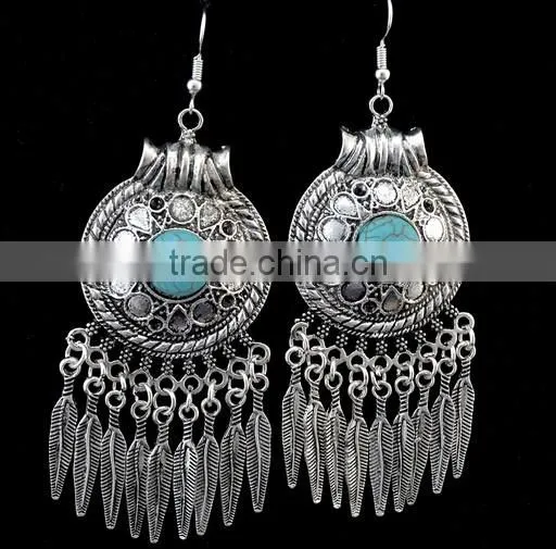 2016 Bohemian Fringed Leaves Tassels Vintage Turquoise Earrings