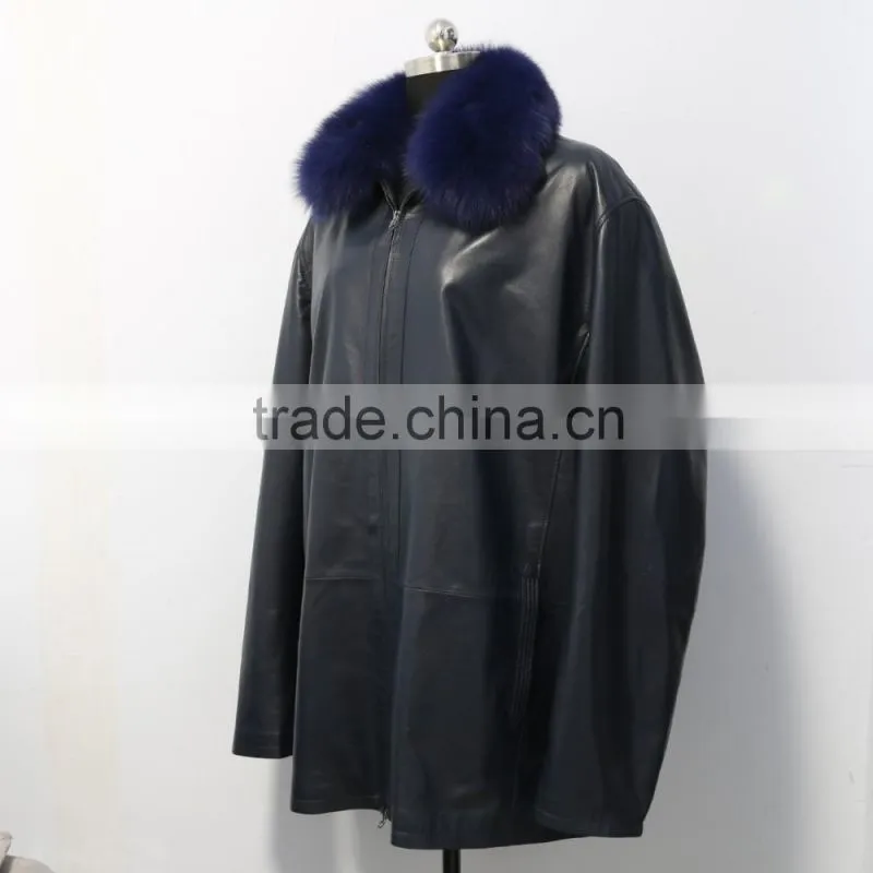 wholesale sheep leather long coat for men/men's sheep leather coat