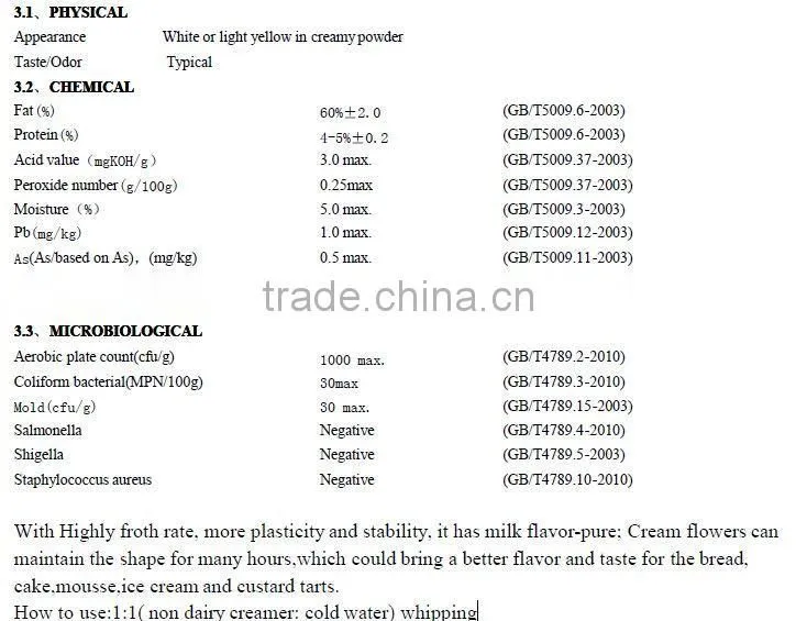 high fat NDC for seasoning/cake/ice cream from manufacturer