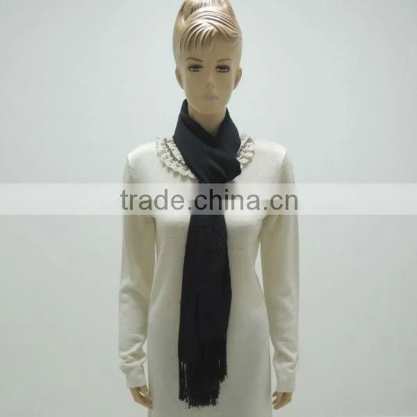 TYCAP087 2014 Fashion Women's Black Color 100%SOIE embroider Scarf with tassels