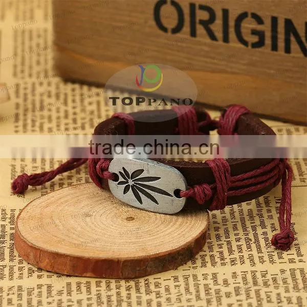 Fashion design brown leather braided handmade leather bracelet wholesale