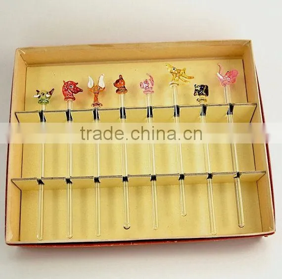 Glass Swizzle Sticks Cocktail Stirrers Mixed Drink Stir Sticks Handmade Fused Glass