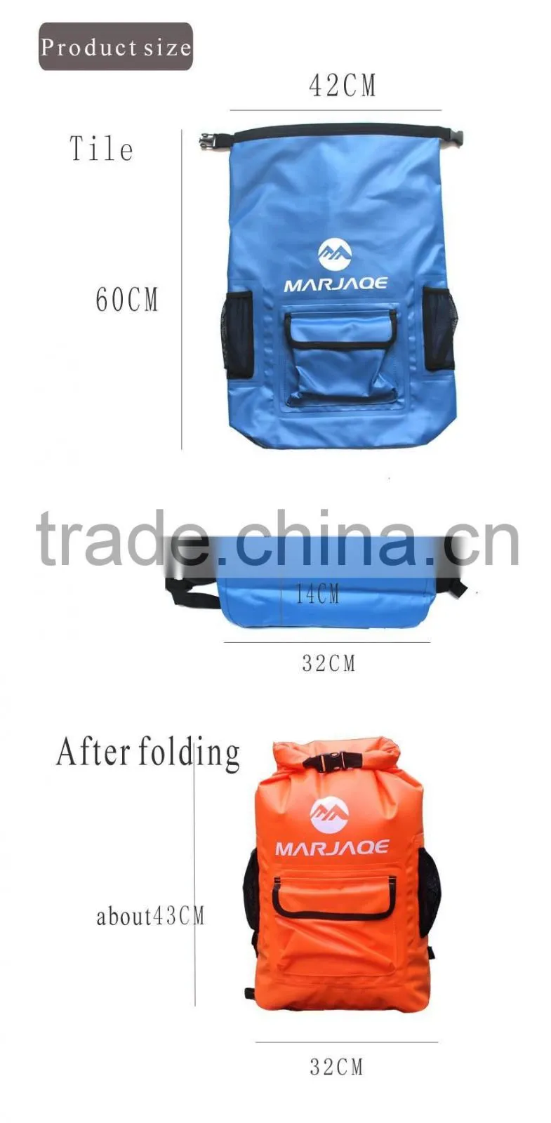 22 Liter Waterproof Backpack For Hiking Waterproof Foldable Backpack 500D PVC Tarpaulin Camping Backpack