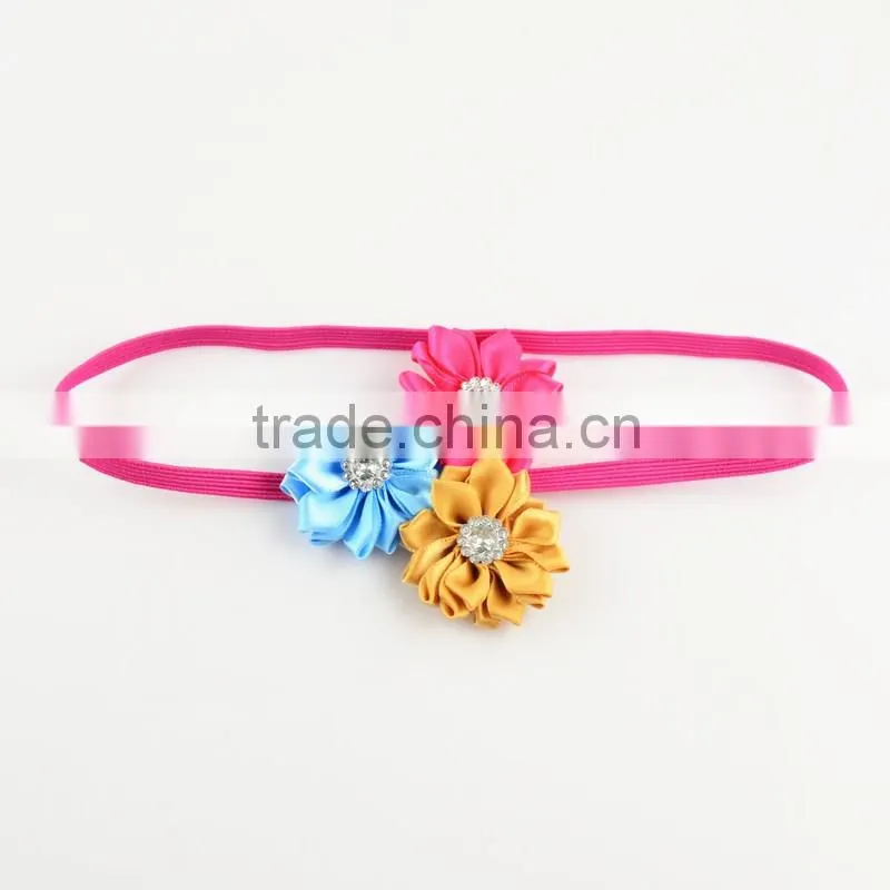 Mini plastic diamond fabric flower hair tie for sexy lady, Handmade Flower Bride Bohemian Headband headband