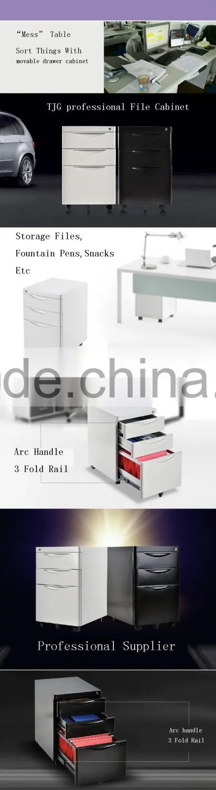 TJG Taiwan Large Movable Drawer Cabinet Type 3 Drawer Metal File Cabinet Wholesale Price