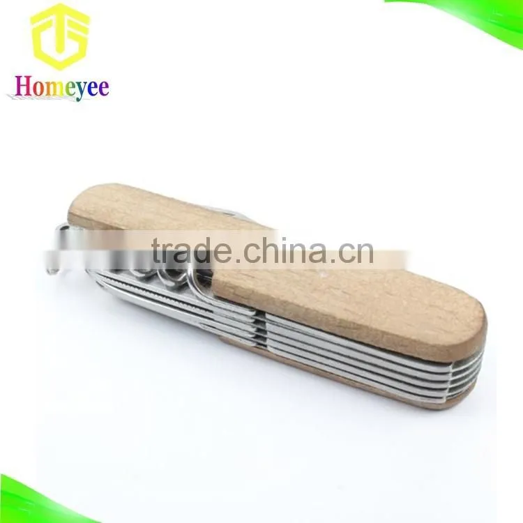 Multifunction Camping stainless steel pocket knife with wood handle