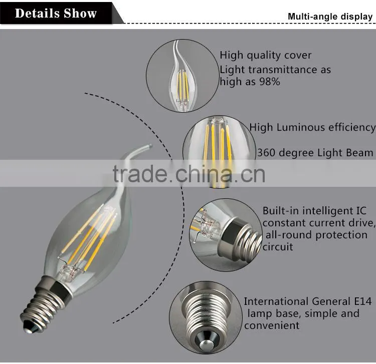 Mingshuai Chandelier LED filament candle candelebra C35 full glass lamp 4W E14 dimmable