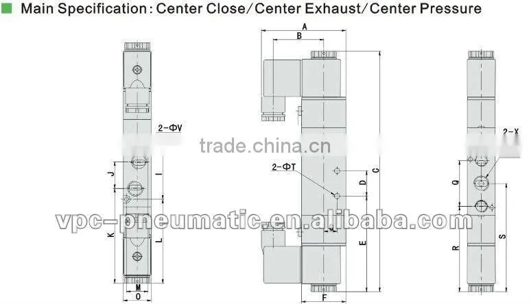 4V series pneumatic directional 3 position 5 port single control solenoid valve