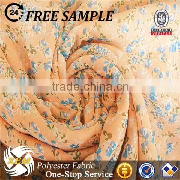 Flower design crinkle chiffon printed fabric
