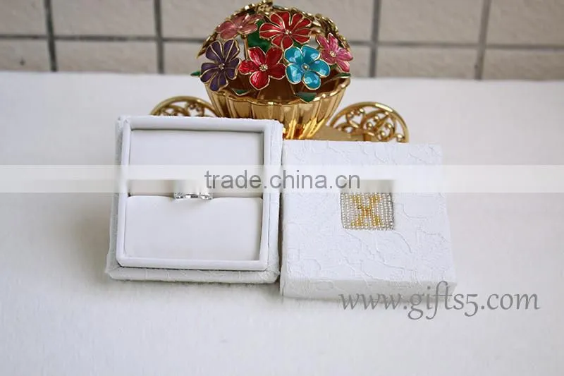 Custom white wedding ring box with beaded name plate of X