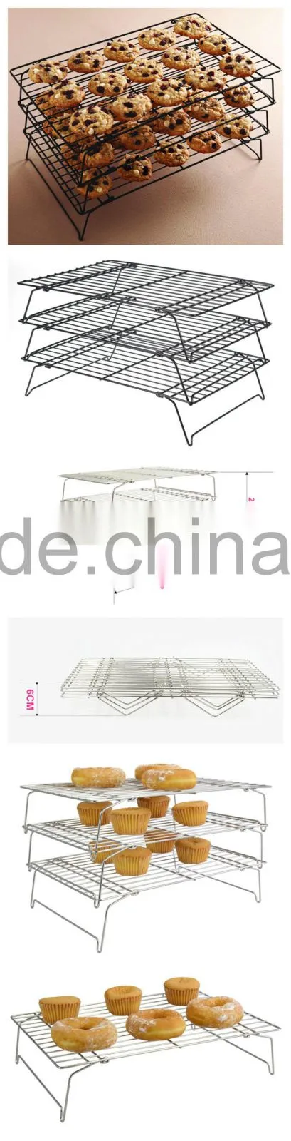 Non stick 3 tiers iron folding oven cooling shelf stackable bread display rack