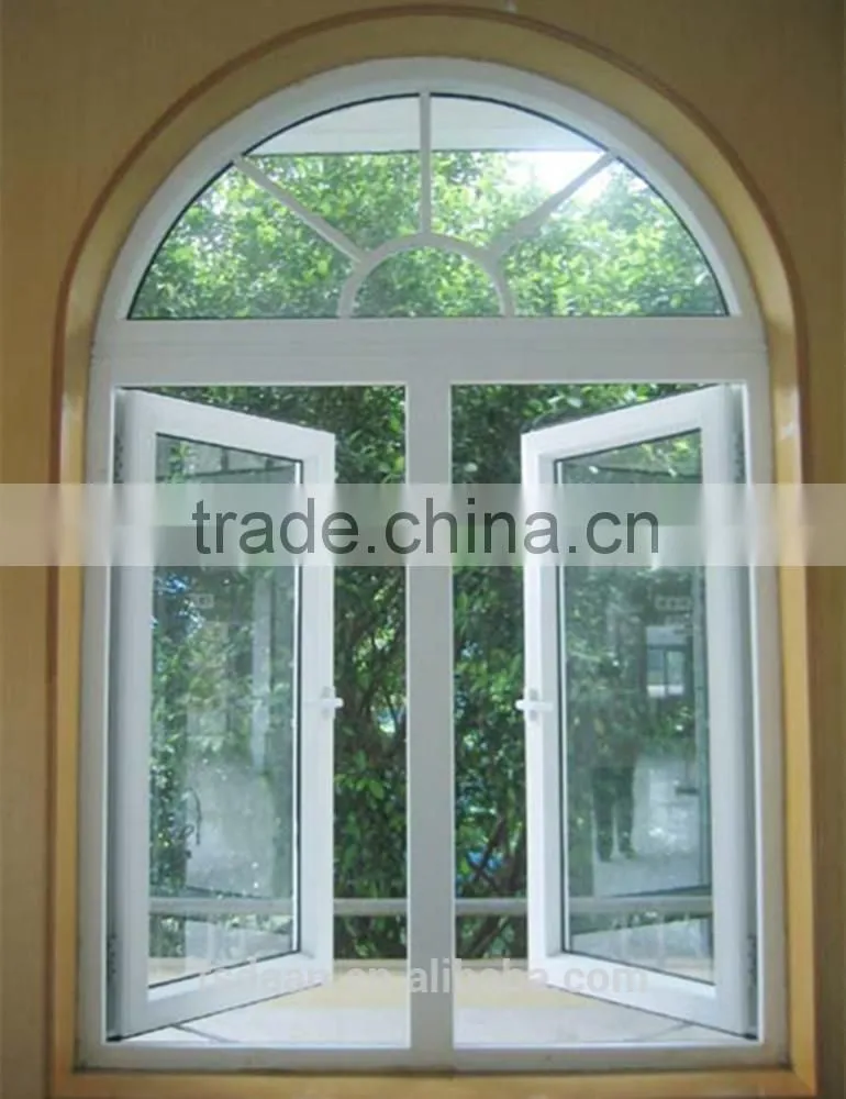 aluminum side hung casement window with half round spoked pediment