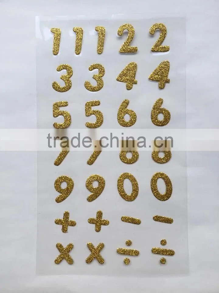 glitter rhinestones self adhesive number custom sticker sheet