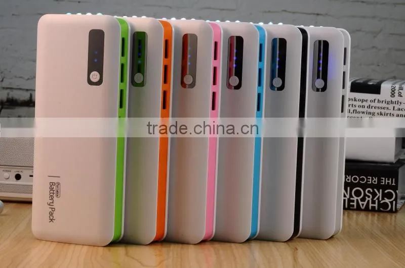 Three USB Socket port 2015 New Arrival CE Fashion Portable 15000mah Mobile Power Bank with led light