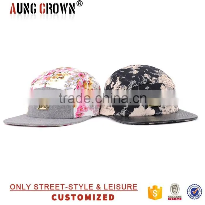 custom floral fashion 5 panel caps
