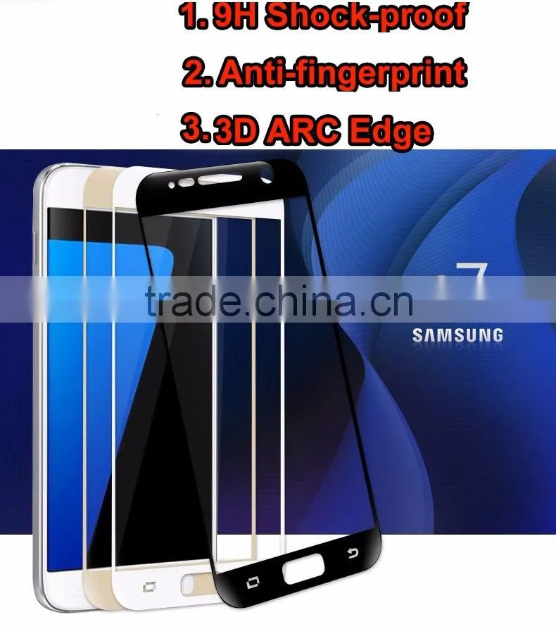 2016 High Quality Full Cover White Color Shock proof Tempered Glass Screen Protector Film for Samsung Galaxy S7