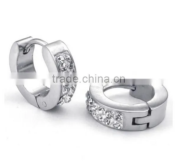 2016 Simple Design Stainless Steel Silver Crystal Hoop Earrings Women Party Jewelry