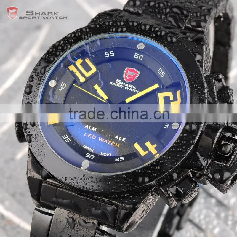 Shark Outdoor Analog Digital Steel Band Yellow Dial Mens Sports Quatrz Watch