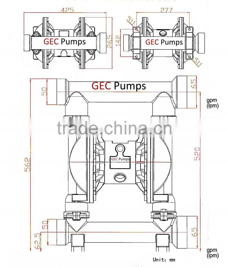 378 L per min 8.4 bar stainless steel diaphragm pneumatic pumps