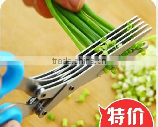 CY145 Multi-functional Stainless Steel Kitchen Knives 5 Layers Scissors Sushi Shredded Scallion Cut Herb Spices Scissors