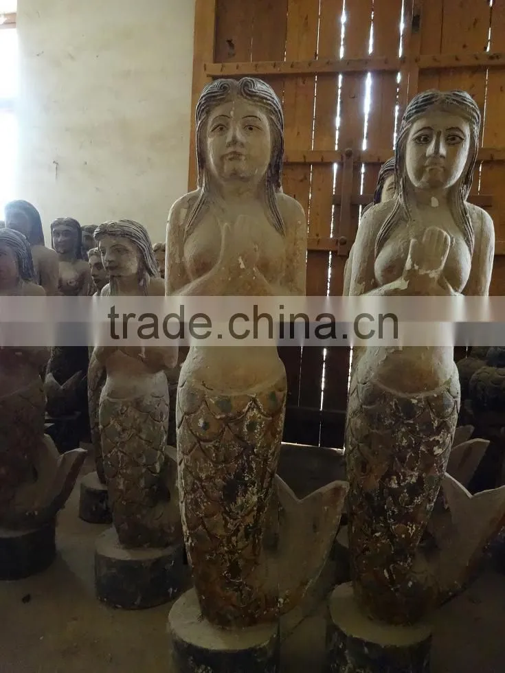 Antique hand made wooden carving sleeping mermaid sculpture,wooden statues,Religious sculptures