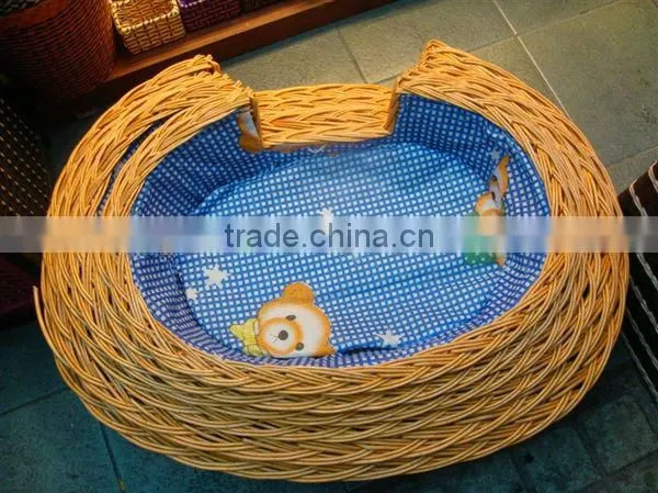 oval Willow Wicker Dog Bed with Pillow
