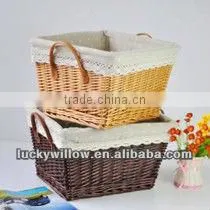pure manual rect wicker basket with fabric